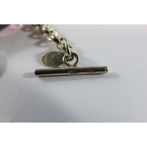 8" Sterling Silver SG Toggle Link Bracelet Rolo Link Charm Bracelet - Picture 10 of 13